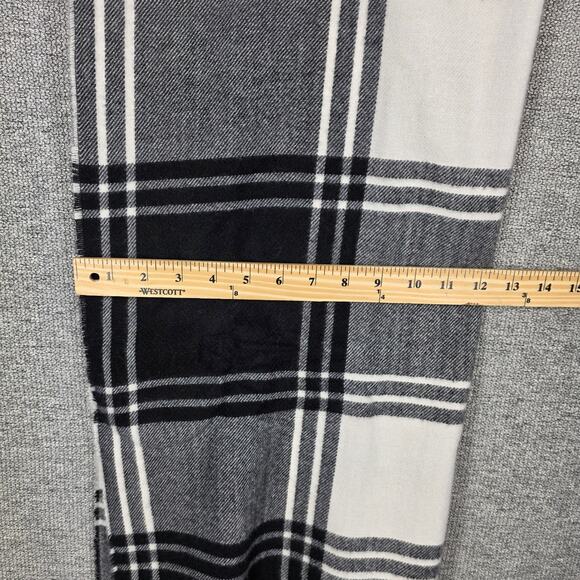 BANANA REPUBLIC UNISEX BLACK PLAID WOOL BLEND BLANKET SCARF – 80" × 24", FRINGED - Picture 8 of 8